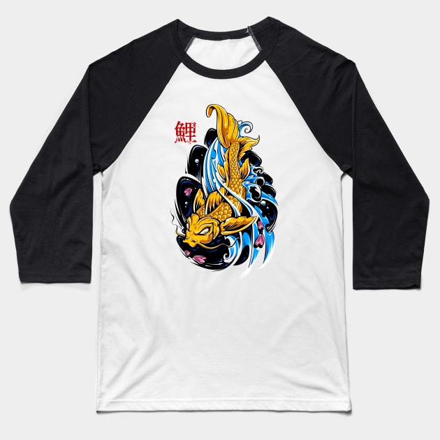 Koi Fish Tattoo Style Design Baseball T-Shirt by Starquake